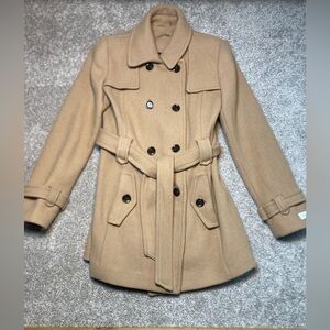 Calvin Klein Camel Wool Blend Belted Peacoat | Size Small